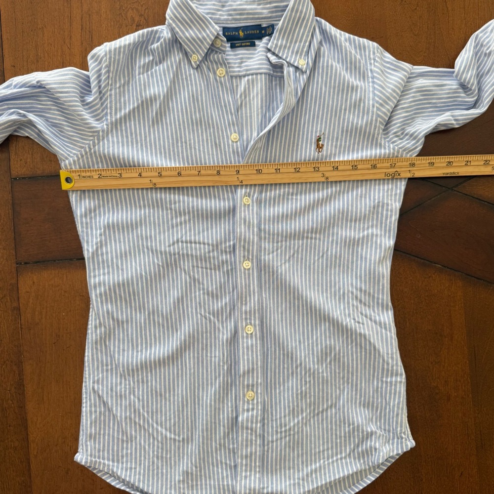 Ralph Lauren Womens Blue White Striped Knit Oxford Button Down Shirt Medium - Picture 7 of 8